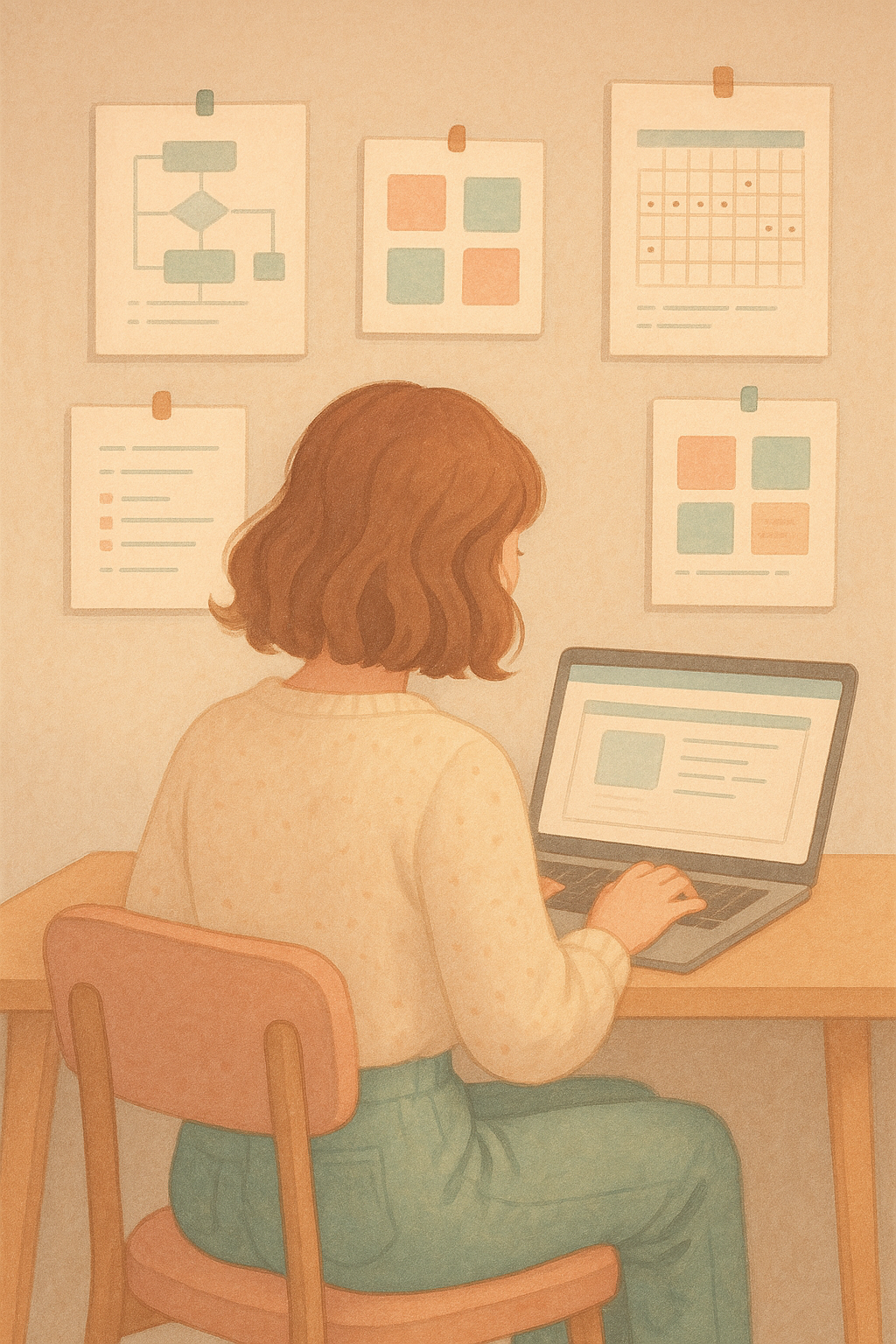 Illustration femme travaillant sur ordinateur