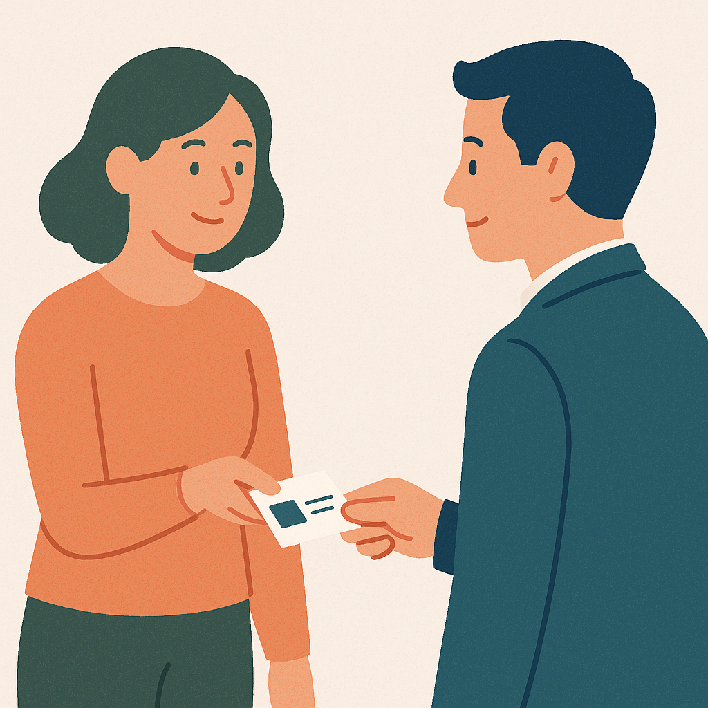 illustration femme qui donne une carte de visite a un homme